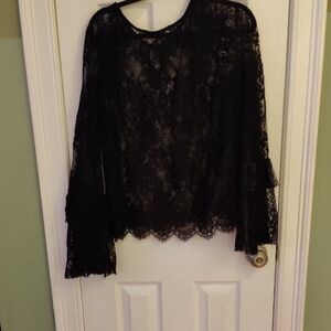 Forever 21 Black Lace Bell Sleeve Blouse